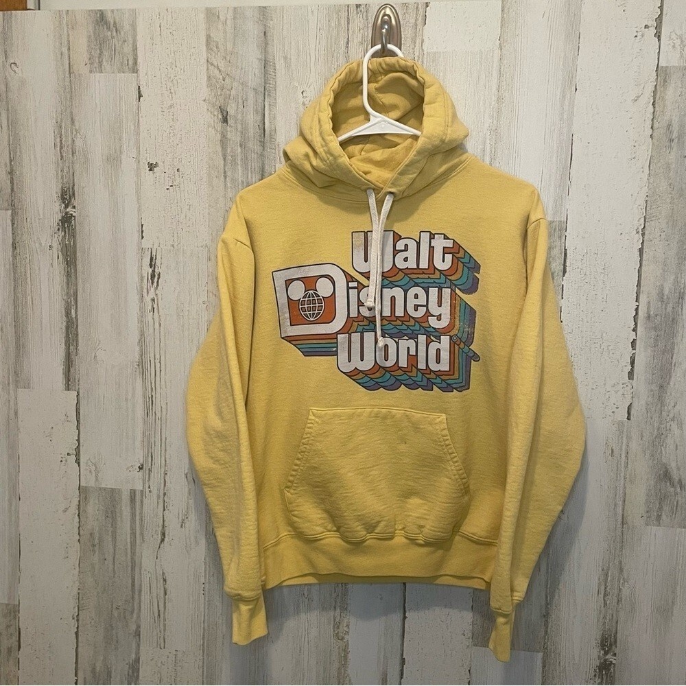 Walt Disney World Logo Pullover Hoodie- Yellow Size S